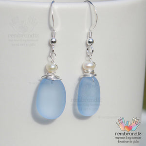 Periwinkle Blue Sea Glass Sterling Earrings