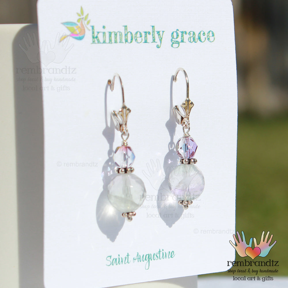 Lavender Rainbow Flourite Earrings Sterling Leverback