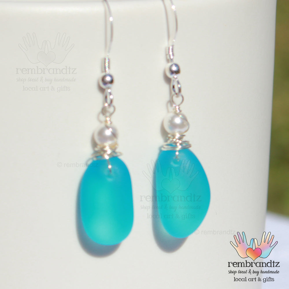Mediterranean Blue Sea Glass Earrings
