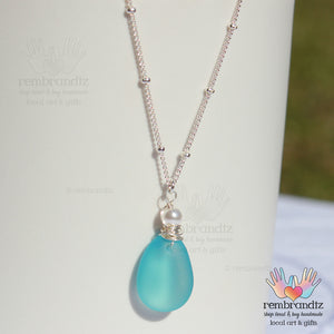 Mediterranean Blue Sea Glass Sterling Necklace