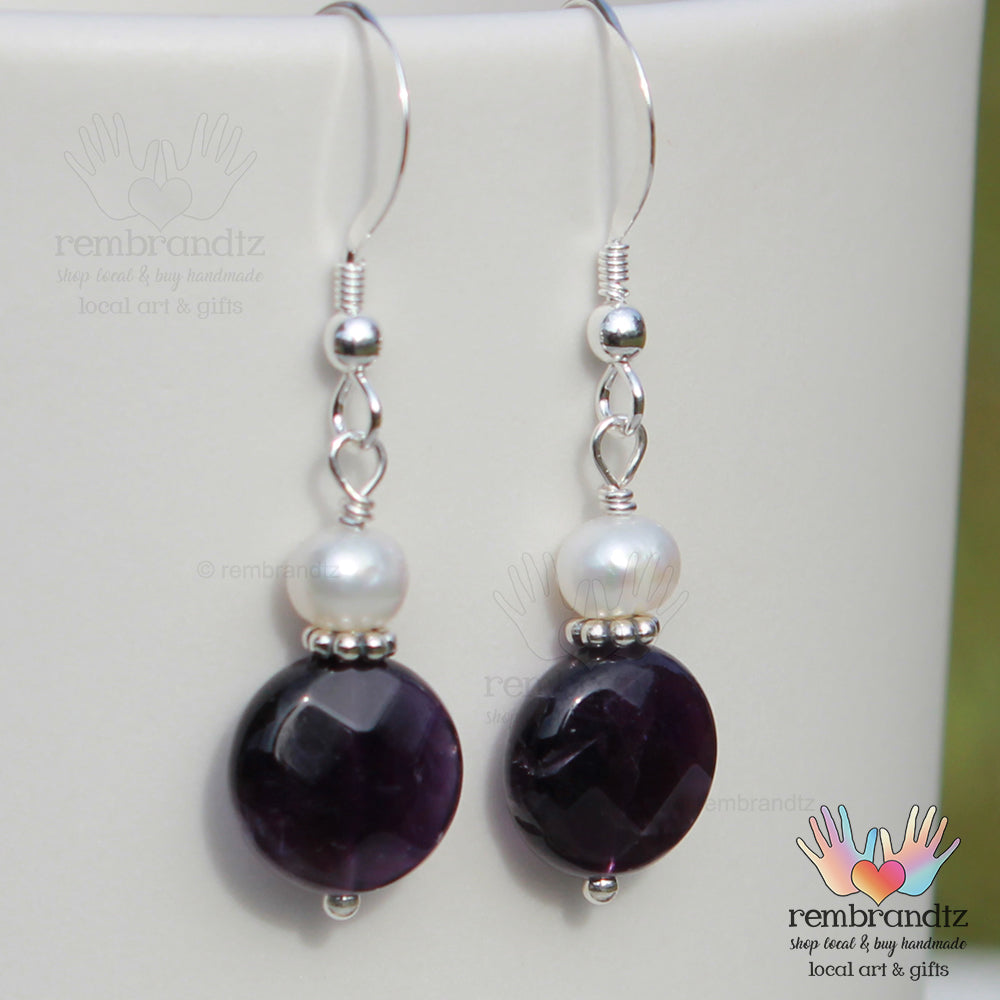 Amethyst Pearl Sterling French Wire Earrings