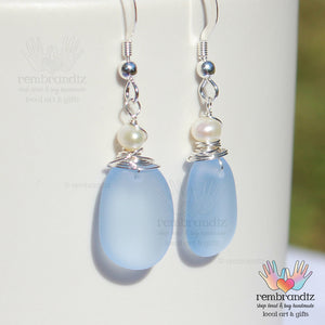 Periwinkle Blue Sea Glass Sterling Earrings