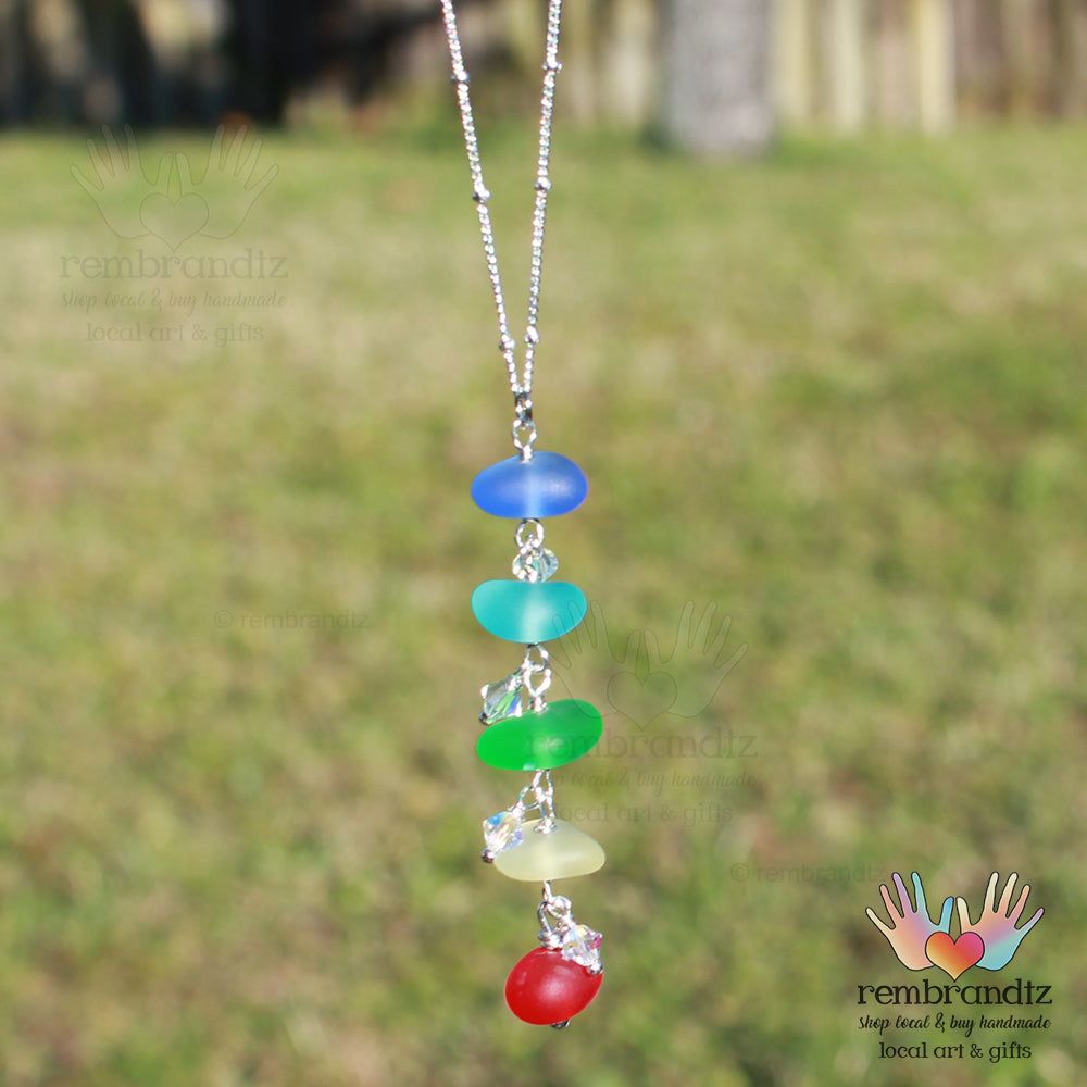 Sea Glass Chakra Rainbow Gradient Sterling Necklace