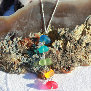Rainbow Chakra Sea Glass Gradient Sterling Necklace