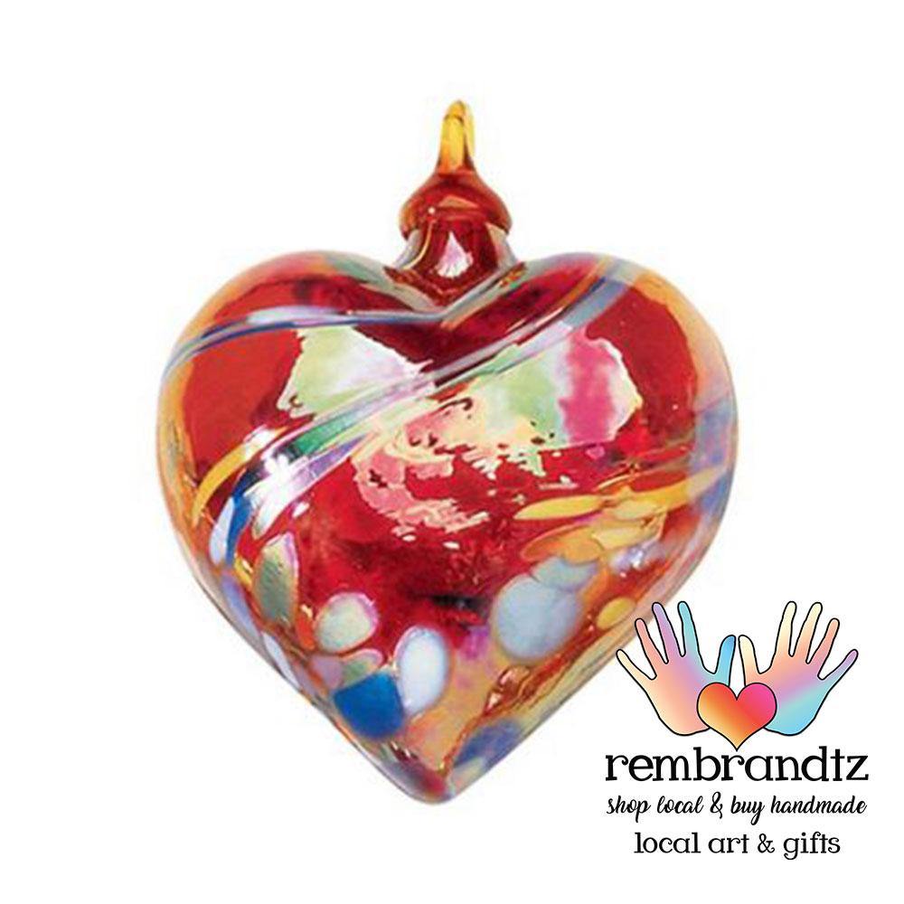 Red Feather Hand Blown Glass Heart - Rembrandtz