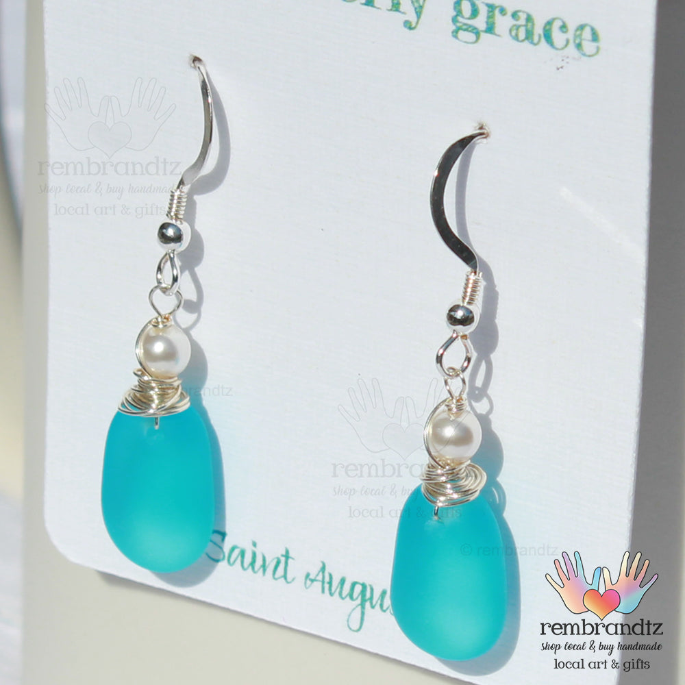 Mediterranean Blue Sea Glass Earrings