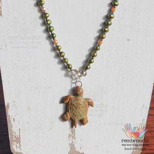 Green Pearl Sea Turtle Mala Necklace