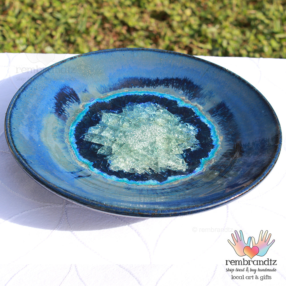 Glass Infused Pottery Platter Cobalt