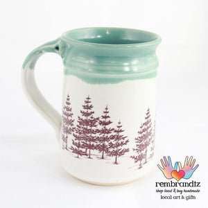 Handmade Coffee Mug Evergreen Trees - Rembrandtz