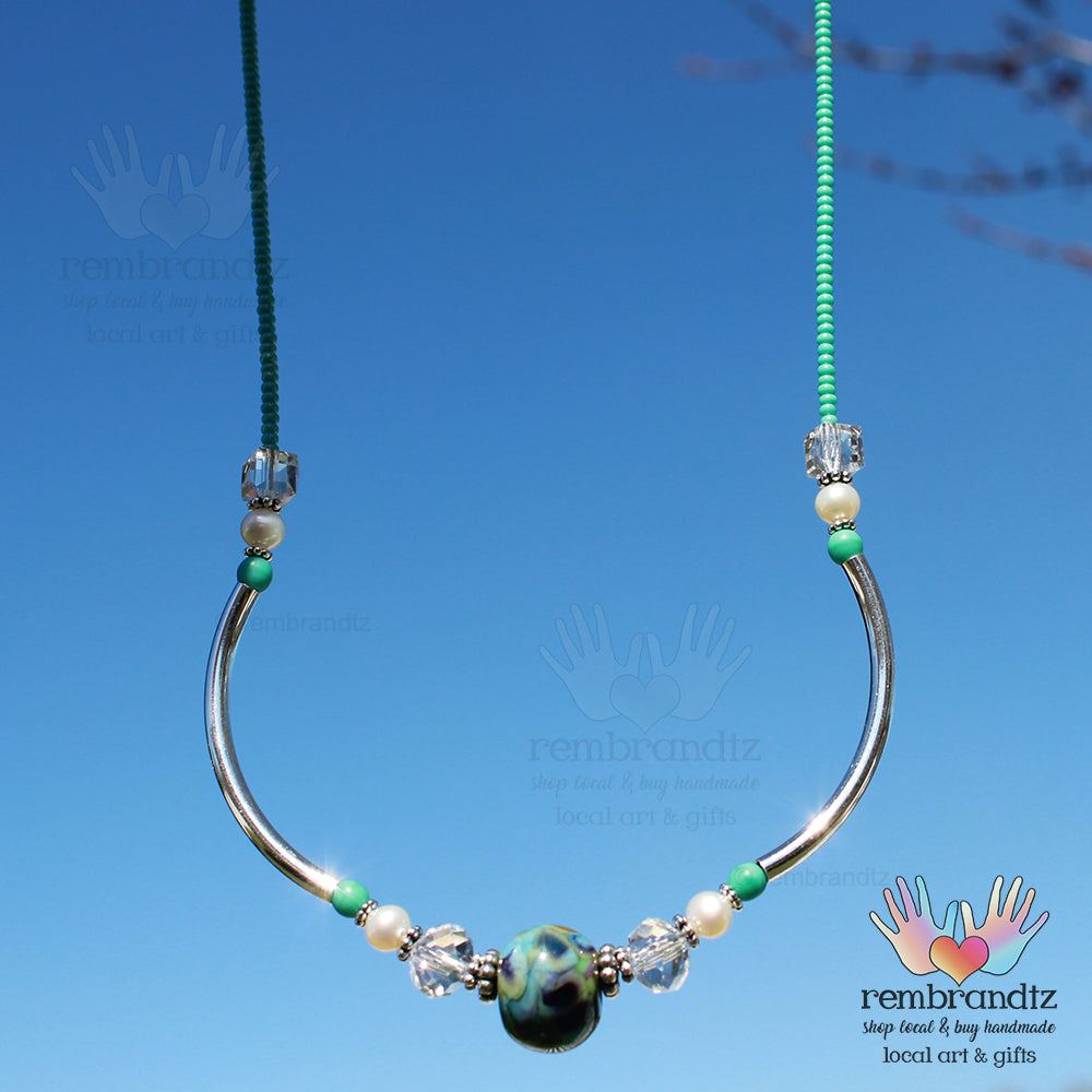 Blue Green Swirl Sterling Necklace